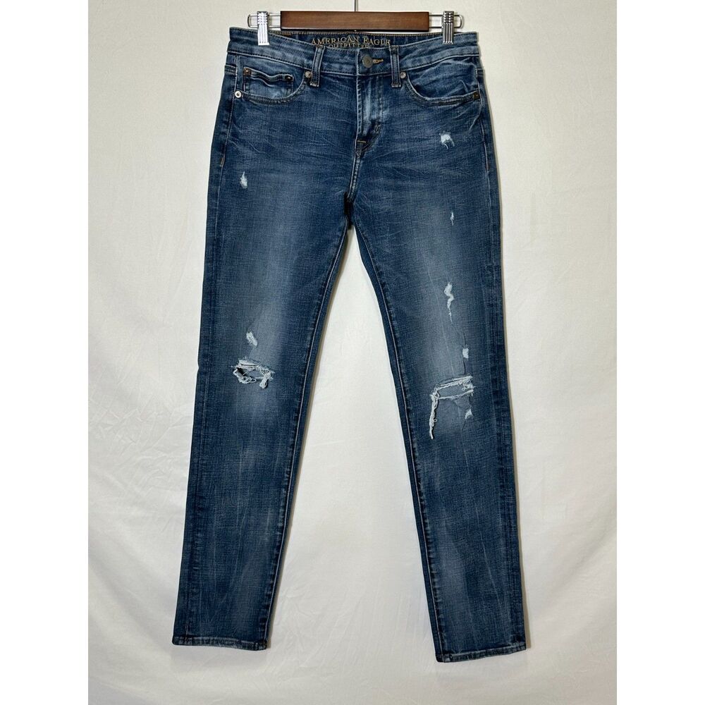 American Eagle Men's 360 Extreme Flex Skinny Distressed Blue Jeans SZ 30X34
